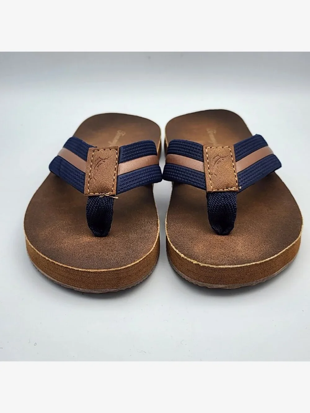 Brown/Navy Stripe Flip Flops | Kid's 10-11
